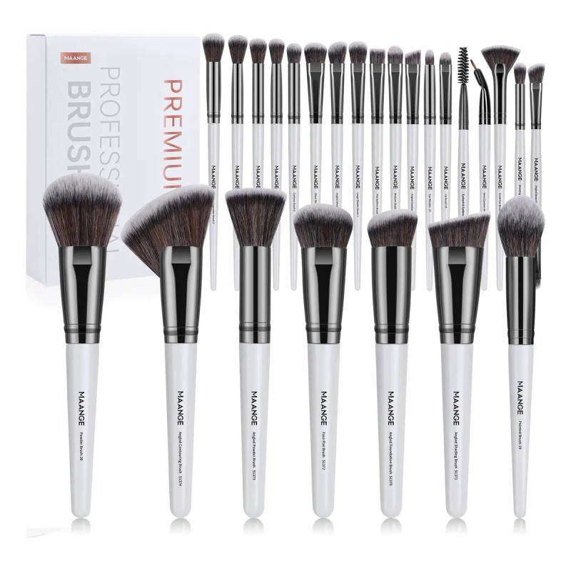 Set 25 Brochas De Maquillaje Profesionales Alta Calidad Color Blanco/Negro