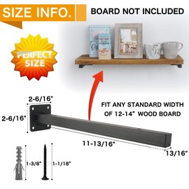 EZYDECOR Heavy Duty Shelf Brackets 4 Pack Iron Metal Wall Mounted Floating Shelf Bracket Farmhouse Furniture Decorations Hardware Included (12") Black