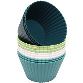 Pharamat Extra Large Silicone Cupcake Muffin Cups 12 Pcs, 3.54 Inch Muffin and Cupcake Liners, Reusable Jumbo Silicone Baking Cups Easy to Clean, Great for Cupcake, Mousse(3 Green, White)