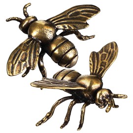 2pcs Gold Bee Figurines,Feng Shui Brass Bee Statue Vintage Sculpture Toys Wealth Figurine for Home Decor Collectible