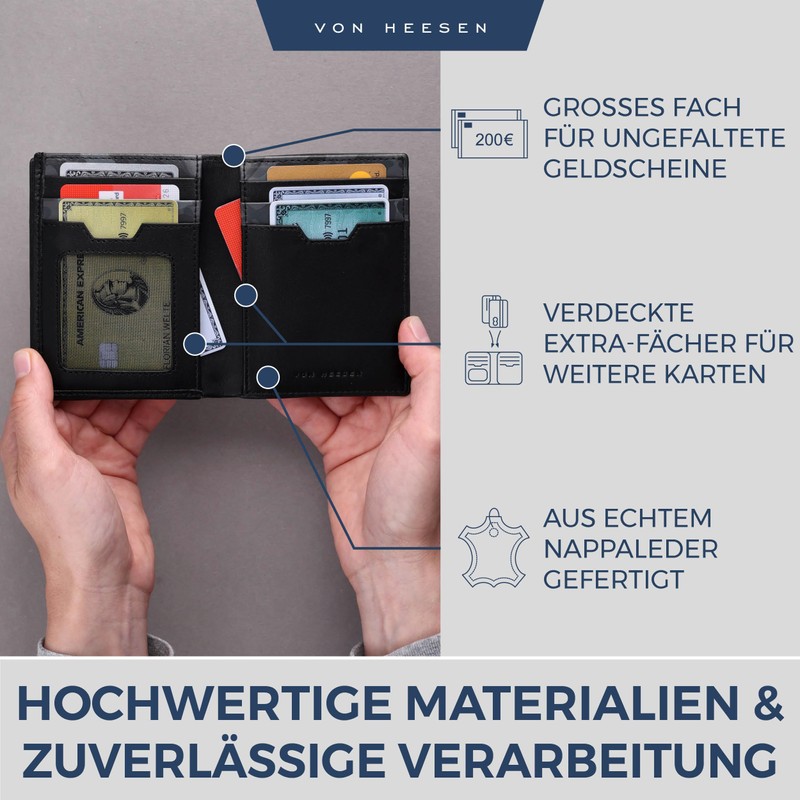 VON HEESEN® Men's Leather Wallet with Coin Compartment and RFID