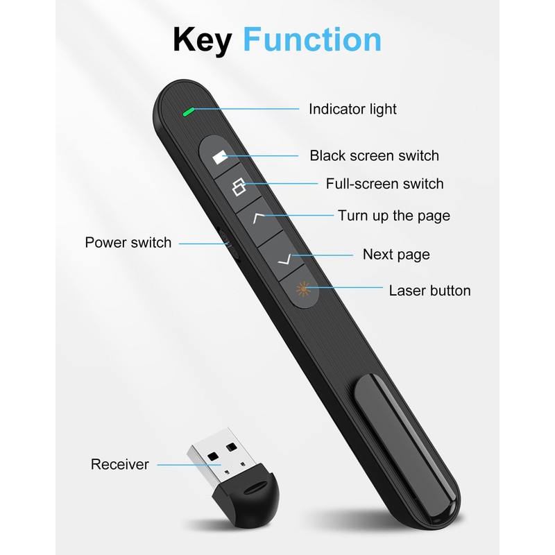 Presentation Clickers for powerpoint,Wireless Presenter with USB Receiver, Red Laser