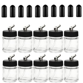Langlengtec 10pcs 18cc Glass Airbrush Bottles Kit with Adapter Caps & 60° Lid for Siphon Feed Airbrushes