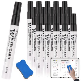 Deepton White Board Markers Black Erasable, 15 Pcs White Board Black Pens, Marker Pens for White Board, 3mm Dry Erase Markers with 1 Eraser, Dry Wipe Pens for Whiteboard Office School