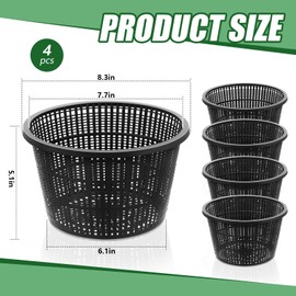 Roshtia 4 Pcs 8.35 Inch Hydroponic Baskets Aquatic Black Plastic Garden Mesh Net Pot Hydroponic Pots Slotted Pond Basket Aquarium Plant Pots for Lily Hydroponic Nursery Grow Planting Supplies