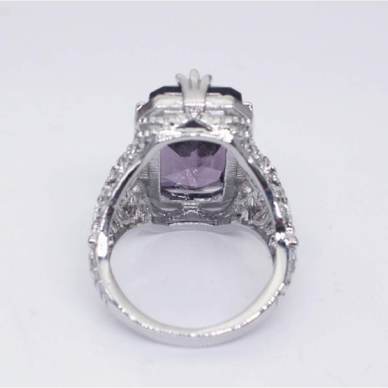 LRGKMCWTOB 925 sterling silver large amethyst ring square cut gemstone