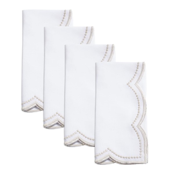 Fennco Styles Embroidered Polka Dot Scallop Border Cloth Napkins 20"