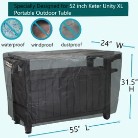 YOWDUTY Outdoor BBQ Prep Table Cover 52 Inch for Keter Unity XL Serving Table, Waterproof & Windproof Strong Material Patio Grill Prep Table Cover, 55'' L x 24'' W x 32'' H