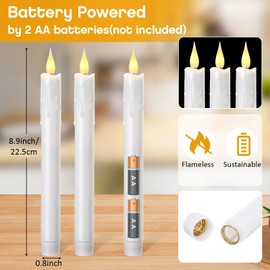 Baquler 50 Pcs Flameless Taper Candles Dripless Battery Operated LED Flickering Candlesticks Window Candle with 3D Flickering Flame for Home Wedding Dinner Church Christmas Decor (8.9 Inch)