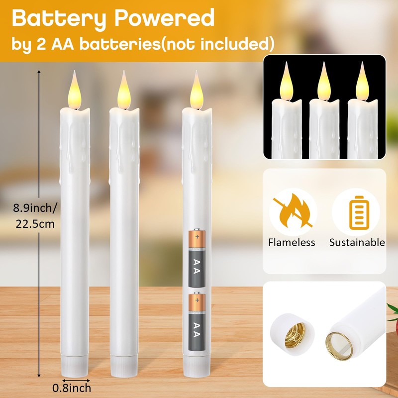 Baquler 50 Pcs Flameless Taper Candles Dripless Battery Operated LED