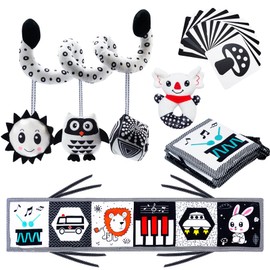 CYZAM 4 in 1 Black and White High Contrast Baby Toys for 0-3 Months Newborn, Sensory Infants Toys 0-6 Months Montessori Toys Early Learning Brain Development Tummy Time Toys