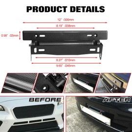 Xotic Tech Set JDM Flexible Carbon Fiber Style Metal ABS Front Bumper Tow Hook Car License Plate Mount Relocator Bracket Holder Adjustable Universal