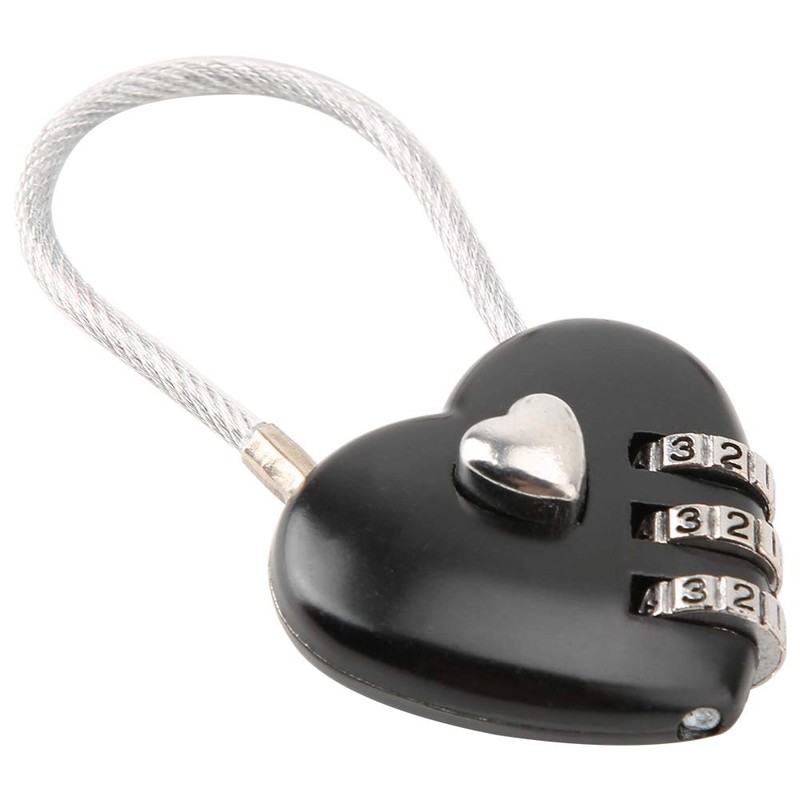 Love Heart Lock, Heart Shape 3 Digit Code Combination Luggage