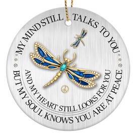Memorial Christmas Ornament for Tree, Car, Home Decoration, 2-Side Printed Ceramic Ornament, Dragonfly Memories