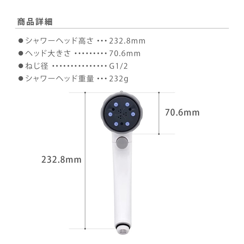 Takagi JS436GY Showerhead, Massage, Relax, No Tools Required, Easy to