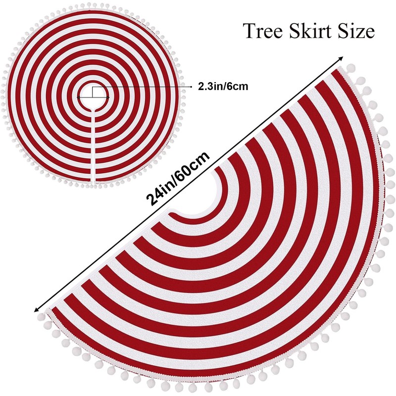 MACTING Christmas Tree Skirt 24" Red White Striped Tree Mat