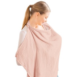 Jushion Muslin Cover for Breastfeeding Babies, Nursing Cover for On the Go Nursing Scarf Nursing Apron, Nursing Cover with Rigid Hoop, Nursing Cover Breastfeeding Cover, Apricot (Pink)