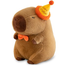Capybara Cuddly Toy, 25 cm Capibara Plush Toy, Water Pig Cuddly Toy, Cute Capybara Cuddly Toy Plush with Birthday Hat, Cartoon Toy, Stuffed Toy, Capybara, Gift for Adults Children
