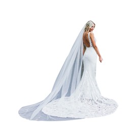ELAWBTY Cathedral Wedding Veil 1 Tier Long Bridal Veil With Metal Comb Ivory