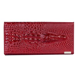 AiSi Womens Genuine Leather Long Wallet Alligator Crocodile Embossed Cluth Purse Red