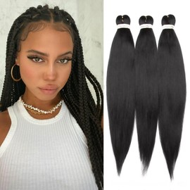 TESS 50 cm Pre Stretched Braiding Hair Natural Black, Jumbo Braid Synthetic Hair for Braiding 3 Pieces Braids Extensions 80 g/Piece Hair Extensions (Natural Black, 3 Pieces)