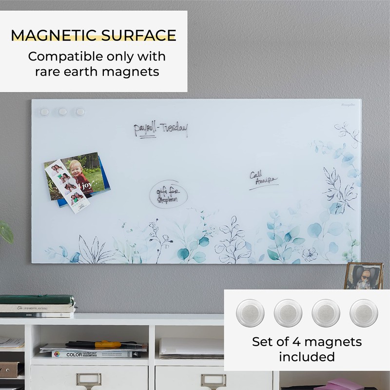 ECR4Kids MessageStor Magnetic Dry-Erase Glass Board with Magnets, 18in x