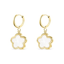 5 Leaf Clover Hoop Earrings for Women 18K Gold Plated Stainless Steel Lucky Five Leaf Drop Huggie Earring for Her Jewelry Gift for Mother and Daughter, Standard, 18K Gold plated, No Gemstone