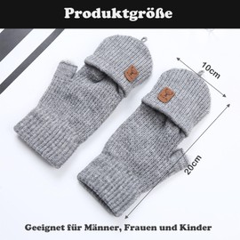 EUDUQ Winter Warm Gloves, Fingerless Flip Gloves, Convertible Fingerless Girls' Gloves, Gloves without Fingers, Knitted Half Finger for Men and Women, gray