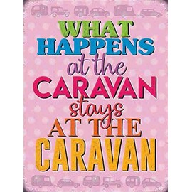 Retro Vintage Style Novelty CARAVAN LIFE Decorative Metal Tin Door Sign/Wall Plaque – Fun Shabby Chic Gift for Caravan/Home/Garden - 20 x 15 cm (WHAT HAPPENS)