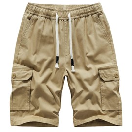 VtuAOL Men's Cargo Shorts Elastic Waist Relaxed Fit Cotton Work Outdoor Hiking Shorts Khaki US 36