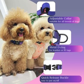 PUKAKO Reflective Dog Collar, Adjustable Soft Neoprene Padded Nylon Pet Collars with Buckle for Small Medium Large Dogs Girl, Purple Gradient, M