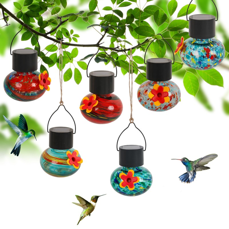 ‌Solar-Powered Hummingbird Feeder with Wind Chime Elegance – 6 Leak-Proof