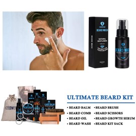 Ceenwes Beard Care Set 9 Pieces for Beard Care with Free Beard Shampoo, Beard Oil Beard Balm Beard Brush Beard Scissors Beard Care Men's Beard Propagator Set
