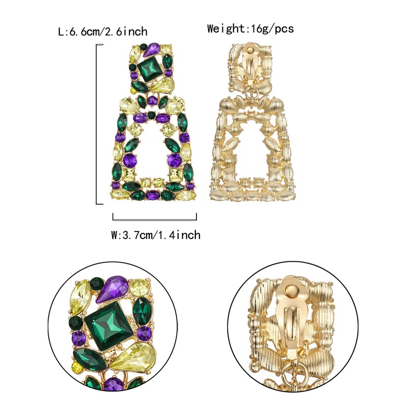 Flyonce Mardi Gras Clip On Earrings for Women, Carnival Theme