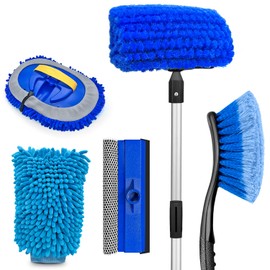 ARTIPOLY 65'' Car Wash Brush with Long Handle, Scratch-Free Car Cleaning Kit with Soft Wash Brush, Tire Brush, Window Squeegee, Car Wash Mitt, Microfiber Cleaning Head & Extension Pole