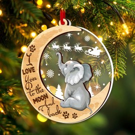 Elephant Ornaments for Christmas Tree, Elephant 2 Layer Wood & Acrylic Ornament, Elephant Christmas Decoration 2024 for Elephant Lovers, Equestrian, Elephant Decor, Friendship Elephant Ornament