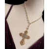 Handmade Statement Necklace Cross Necklace Golden Religious Gothic Rosary Faux