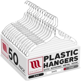 Mainetti 5400SCR Clear Plastic Hangers - 50 Pack with 360 Swivel Metal Hook and Notches for Straps, Great for Shirts/Tops/Dresses, 17-Inch