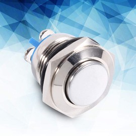 Interruptor de botón de bocina de coche, 12 V 16 mm, botón pulsador de metal momentáneo impermeable para automóvil, interruptor de bocina de encendido y apagado, plateado
