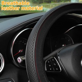 Osilly Car Steering Wheel Cover, Anti-Slip Breathable Leather Vehicle Steer Wheel Protector Adaptable to 14.5-15 Inches, Steering Wheel Protection Guard, Universal Automotive Accessories (Black)