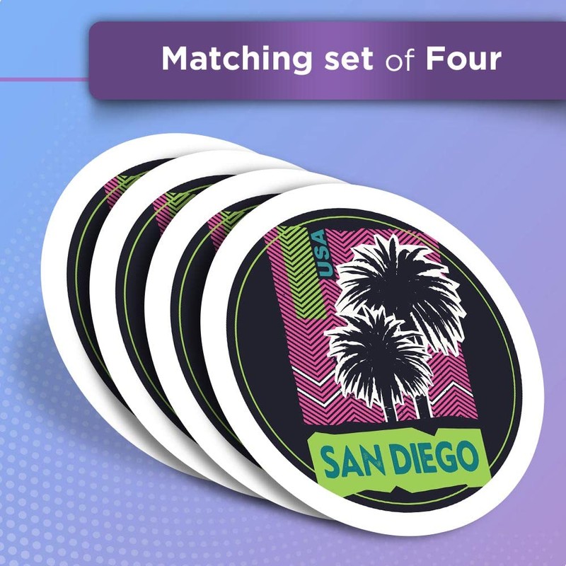 Vinyl Round Stickers (Set of 4) 10cm - San Diego