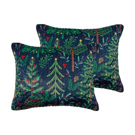 Levtex Home - Woodsy Wonder Sham Set - 2 Standard Shams (20x26in.) - Printed Velvet - Forest Trees - Quilted