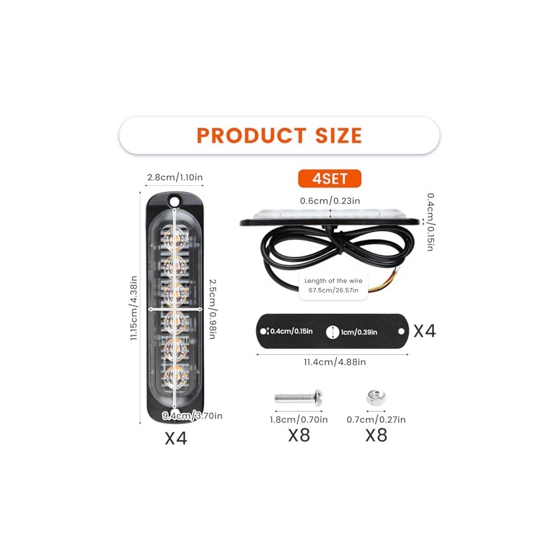 Pack of 4 Front Flash LED 12 V/24 V Penetration