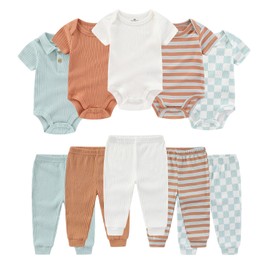 Ruliby Baby Boy Bodysuit and Pant Set Summer Soft Newborn Clothes Outfits 6-9 month
