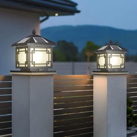 Outdoor Solar Post Cap Light Modern Luxury LED Landscape Lighting with Remote Control Pillar Post Light Waterproof Fence Deck Cap Light Solar Power Lantern Column Lamp Flat Surface Lawn Porch Fixture