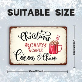 Christmas Candy Canes Cocoa Meta Tin Sign Funny Christmas Hot Cocoa Sign for Kitchen Coffee Bar Coffee Nook Corner Coffee Station Accessories Decor 8x12 inch