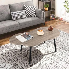 Small Coffee Table Cloud Shaped Living Room Tables Farmhouse Rustic Coffee Tables Wooden Irregular Accent Center Table for Small Spaces Home Office Grey Wash