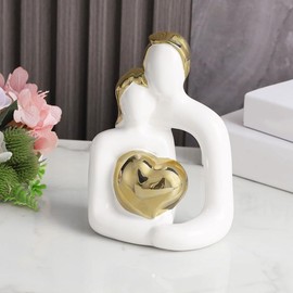 JXCBXJ Hugging Couple Statues Ceramic,Figure Statue for Home Decorations, Modern Romantic Sculptures for Living Room Bedroom Office Decor,Gift for Anniversary Valentine Birthday (White Gold)