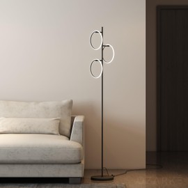 Ozarke Neo Modern Floor Lamp - Mid Century Minimalist Decor Stand Light for Living Room, Bedroom & Home Office, Dimmable Contemporary Tall Lighting with 3 LED Lights - Warm 27000K (Black)