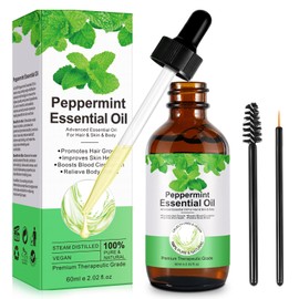 Peppermint Essential Oil 60ml, Natural Peppermint Oil for Hair Growth & Dandruff Removal - Perfect for Aromatherapy, Scalp and Body Massage, Refreshes, 2.02 fl.oz
